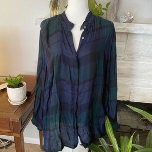 Loft size 26 plaid button front top with ruffles